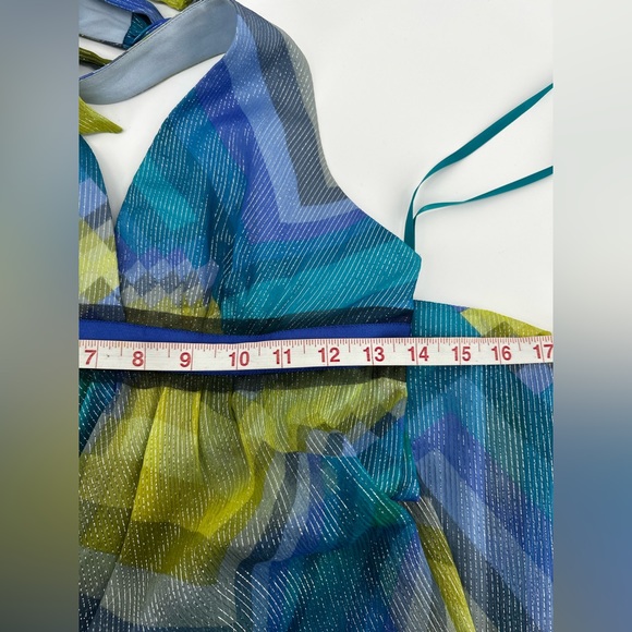 BCBG MAXAZRIA Silk HALTER MAXI LONG GOWN Watercolor BLUE TONES Size 4 - Picture 13 of 14